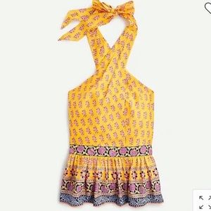 J.Crew Peplum Halter Top Sunny Block Print